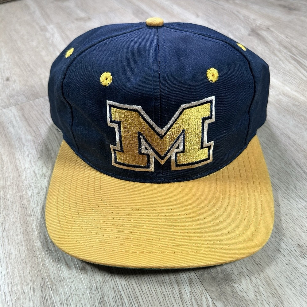 VTG Michigan Wolverines Snapback Hat NCAA College Front Row Blue Yellow Cap